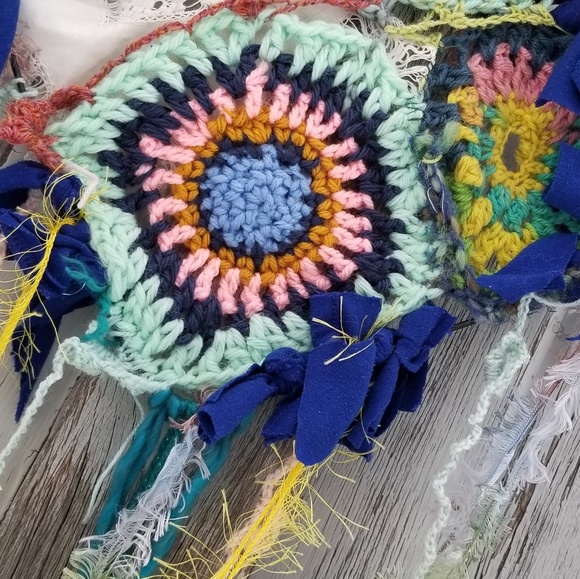 Textile Art Hanging Mixed Media Freeform Crochet - Picture 4 of 5